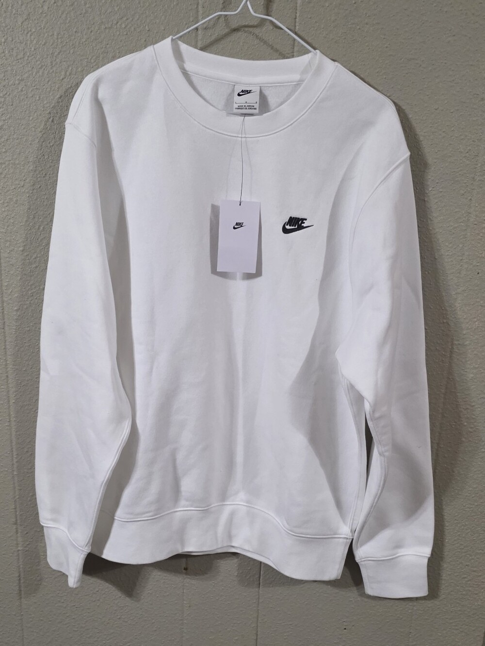 Nwt Men's Nike White Crewneck Sweatshirt with Black Logo Sz L